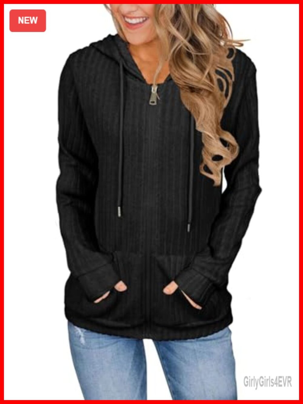 Full Zip Hoodie Long Sleeve Rayon Blend Sweatshirt with Split Pockets